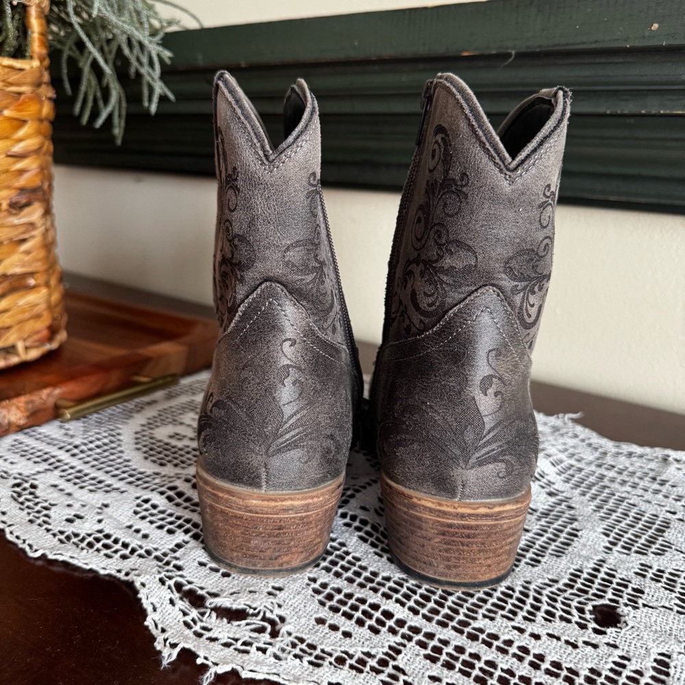 ROPER Short Stuff Fashion Western Booties Cowgirl Boots Grey Snip Toe Womens 7 - Picture 5 of 7